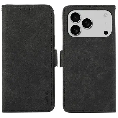 ABEEL iPhone 17 Pro Max Mobilskal KonstLäder Folio Ställ Svart