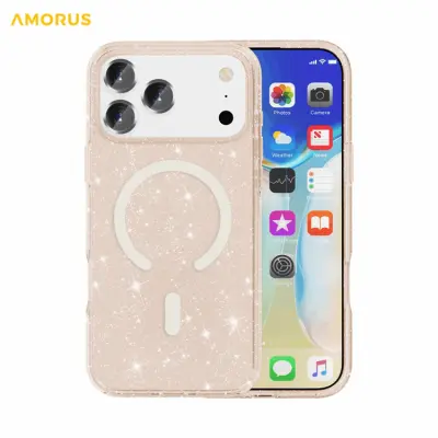 AMORUS iPhone 17 Pro Max Mobilskal Magsafe Glitter Powder PC + TPU - Guld (Guld)