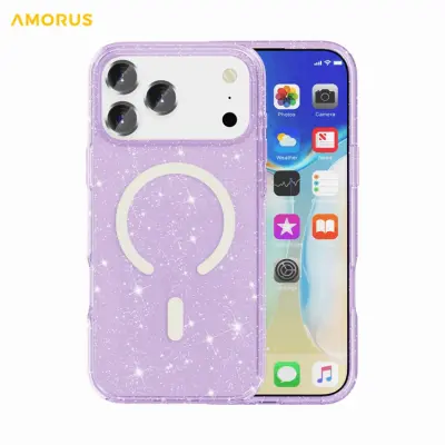 AMORUS iPhone 17 Pro Max Mobilskal Magsafe Glitter Powder PC + TPU - Lila (Lila)