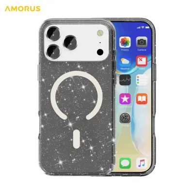 AMORUS iPhone 17 Pro Max Mobilskal Magsafe Glitter Powder PC + TPU (Svart)