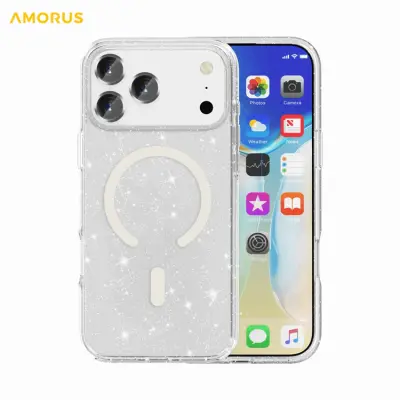 AMORUS iPhone 17 Pro Max Mobilskal Magsafe Glitter Powder PC + TPU - Vit (Vit)