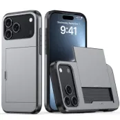 AMORUS Mobilskal till iPhone 17 Pro Max Med Glidande Korthållare - Grå