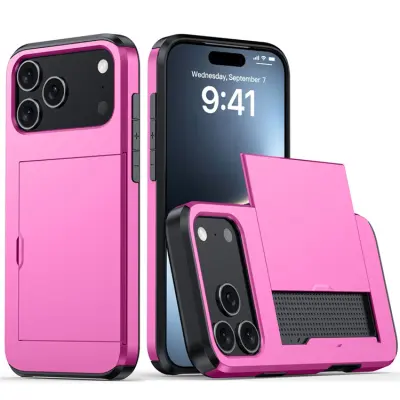 AMORUS iPhone 17 Pro Max Mobilskal Med Glidande Korthållare - Rosa