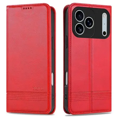 AZNS iPhone 17 Pro Max Plånboksfodral Konstläder - Röd