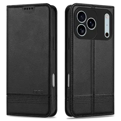 AZNS iPhone 17 Pro Max Plånboksfodral Konstläder - Svart