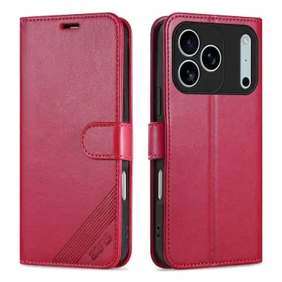 AZNS iPhone 17 Pro Max Plånboksfodral Anti-Scratch Konstläder - Röd