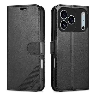 AZNS iPhone 17 Pro Max Plånboksfodral Anti-Scratch Konstläder - Svart