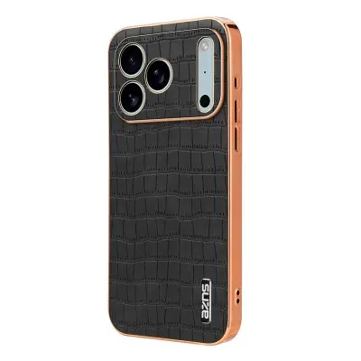 AZNS iPhone 17 Pro Max Fodral Electroplating KonstLäder - Svart