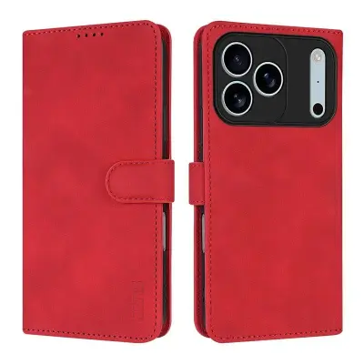 AZNS iPhone 17 Pro Max Plånboksfodral Konstläder - Röd