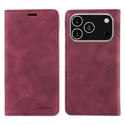 Betopnice iPhone 17 Pro Max Plånboksfodral Magnetic RFID Blocking - Röd