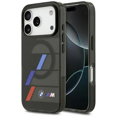 BMW iPhone 17 Pro Max Mobilskal MagSafe IML Metal Buttons Tricolor Lines - Svart