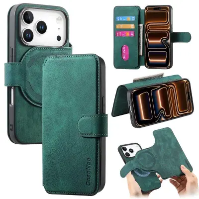 CASENEO MW-03 iPhone 17 Pro Max Plånboksfodral Konstläder - Grön