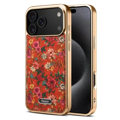 DENIOR A24 iPhone 17 Pro Max Fodral KonstLäder PC TPU Röd