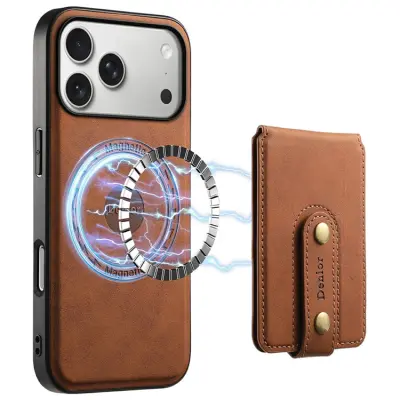 DENIOR iPhone 17 Pro Max Mobilskal MagSafe Detachable Korthållare D14 (Brun)