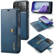 DG.MING iPhone 17 Pro Max Plånboksfodral Äkta Läder Avtagbart - Blå