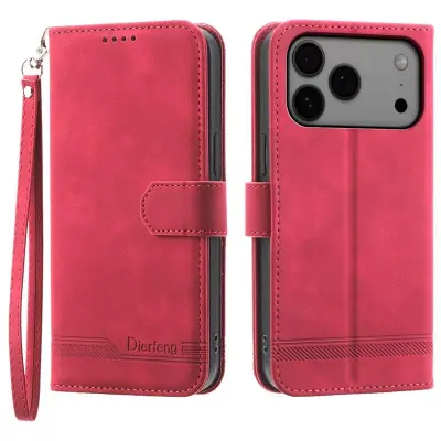 DIERFENG DF-03 Plånboksfodral för iPhone 17 Pro Max Konstläder - Röd