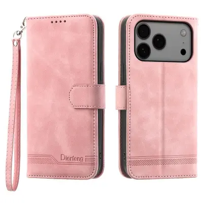 DIERFENG DF-03 Plånboksfodral för iPhone 17 Pro Max Konstläder - Rosa