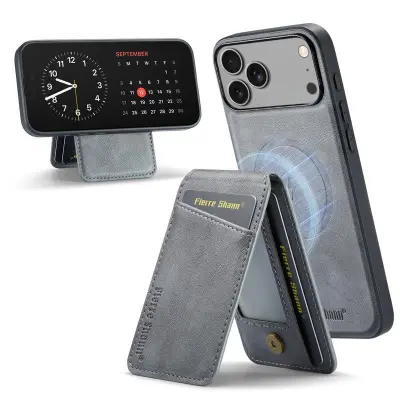 FIERRE SHANN 025 Fodral för iPhone 17 Pro Max KonstLäder - Grå