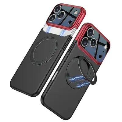 GKK iPhone 17 Pro Max Mobilskal MagSafe Rotary Kickstand (Röd / Svart)