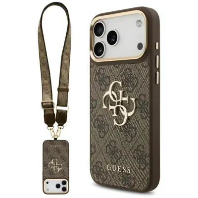Guess iPhone 17 Pro Max Mobilskal 4G Big Classic Logo Big Strap Metal - Brun