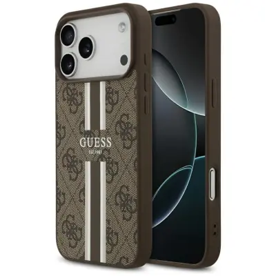 Guess iPhone 17 Pro Max Mobilskal MagSafe 4G Printed Stripes - Brun