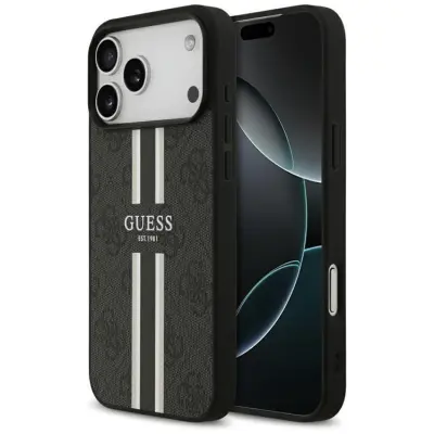 Guess iPhone 17 Pro Max Mobilskal MagSafe 4G Printed Stripes - Svart