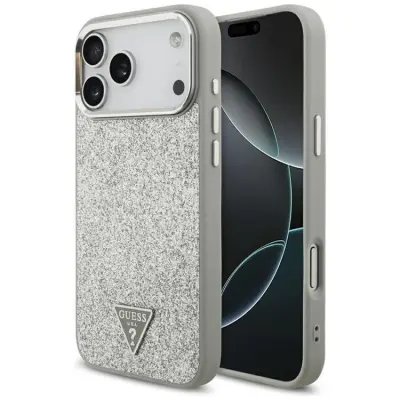 Guess iPhone 17 Pro Max Mobilskal MagSafe Glitter Triangle Logo - Silver