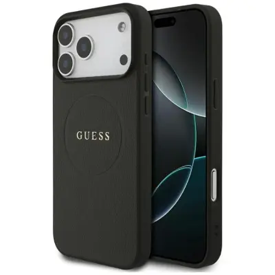 Guess iPhone 17 Pro Max Mobilskal MagSafe Grained Ring - Svart