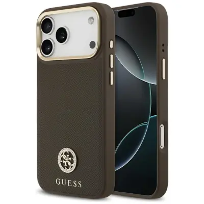 Guess iPhone 17 Pro Max Mobilskal Magsafe Grained Strass Logo - Brun