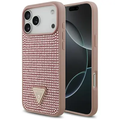 Guess iPhone 17 Pro Max Mobilskal Rhinestone Triangle Logo - Rosa