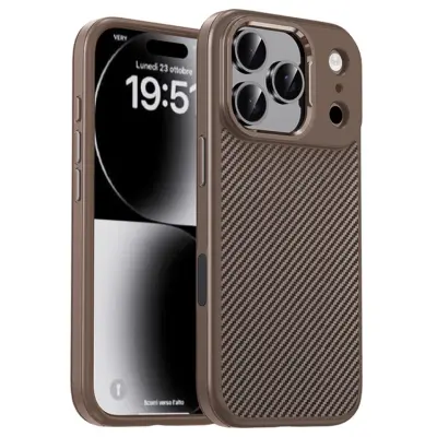 IPAKY iPhone 17 Pro Max Mobilskal Carbon Fiber - Guld
