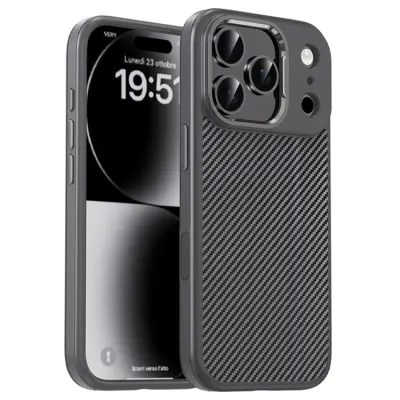 IPAKY iPhone 17 Pro Max Mobilskal Carbon Fiber - Grå