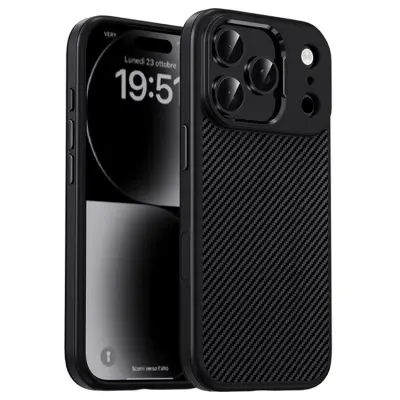 IPAKY iPhone 17 Pro Max Mobilskal Carbon Fiber - Svart