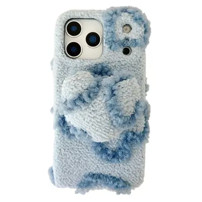 iPhone 17 Pro Max Mobilskal 3D Heart Plush TPU Winter Warm - Blå