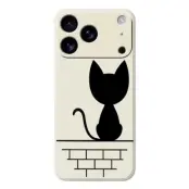 iPhone 17 Pro Max Mobilskal Black Cat on the Wall - Beige