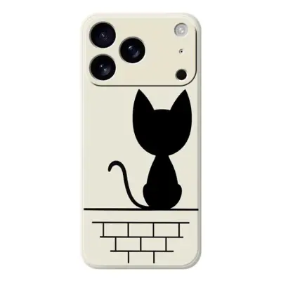 iPhone 17 Pro Max Mobilskal Black Cat on the Wall - Beige