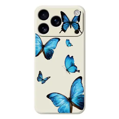 iPhone 17 Pro Max Mobilskal Blue Butterflies Pattern TPU - Beige