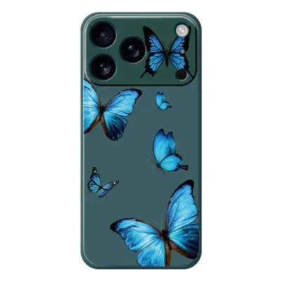 iPhone 17 Pro Max Mobilskal Blue Butterflies Pattern TPU - Grön