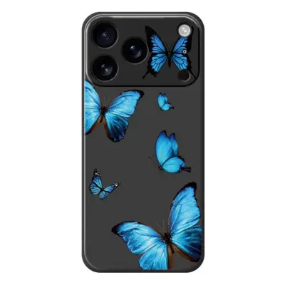 iPhone 17 Pro Max Mobilskal Blue Butterflies Pattern TPU - Svart