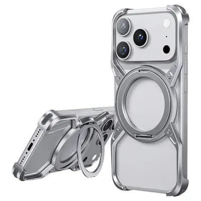 iPhone 17 Pro Max Mobilskal Bumper Frameless Kickstand - Silver (Silver)