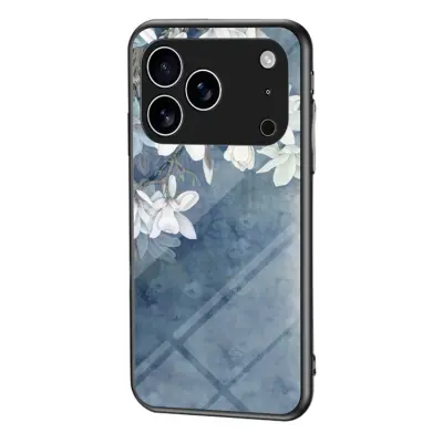 iPhone 17 Pro Max Mobilskal Floral Pattern TPU + Härdat Glas - Blå