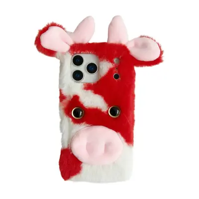 iPhone 17 Pro Max Mobilskal Fluffy Cute Cow Plush TPU - Röd