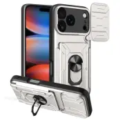 Mobilskal till iPhone 17 Pro Max Kamera Slider PC + TPU Kickstand - Vit