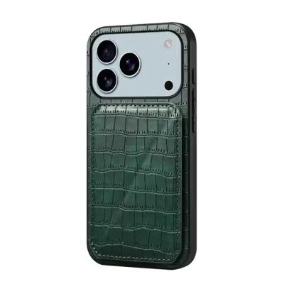 iPhone 17 Pro Max Mobilskal Korthållare Crocodile Textured - Grön