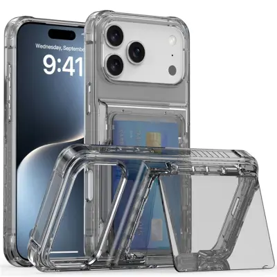 iPhone 17 Pro Max Mobilskal Korthållare Kickstand - Transparent Svart