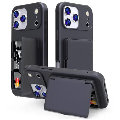 iPhone 17 Pro Max Mobilskal Korthållare Mirror Kickstand (Svart)