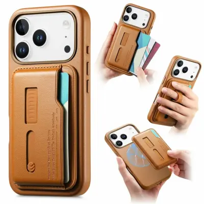 iPhone 17 Pro Max Mobilskal Magsafe Detachable korthållare - Brun (Brun)