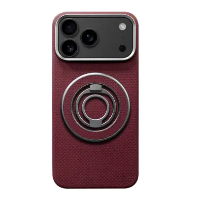iPhone 17 Pro Max Mobilskal MagSafe Kevlar Metal Ring - MiG Röd