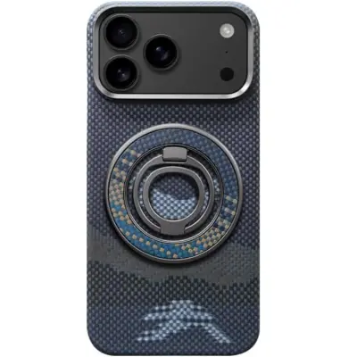 iPhone 17 Pro Max Mobilskal MagSafe Kevlar Metal Ring - Moon Blå