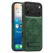 iPhone 17 Pro Max Mobilskal MagSafe Kickstand Läder - Svartgrön